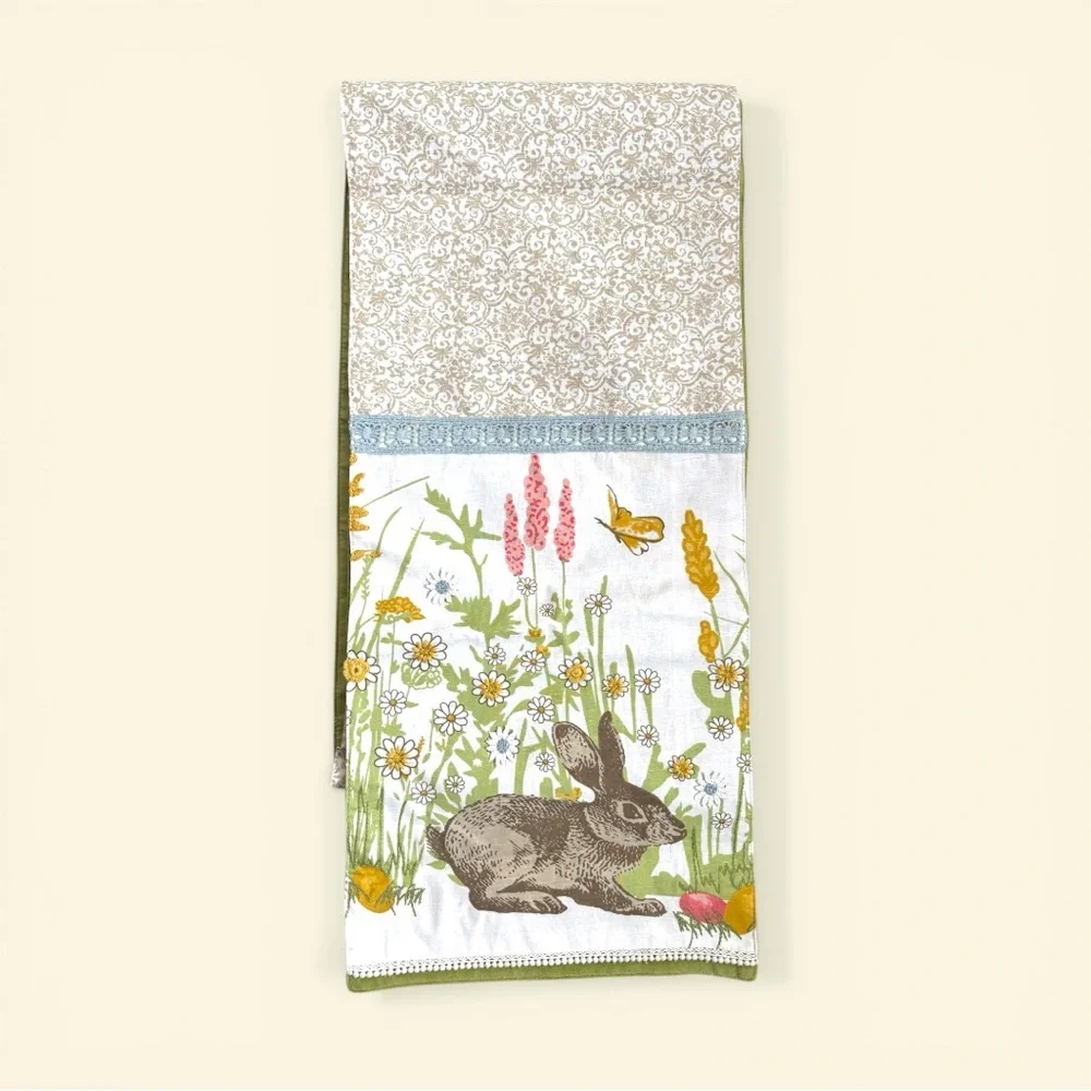 Pier 1 Cream 2 Pillows and 1 Runner Brown Bunny and Multicolor Floral Accents - Picture 4 of 5